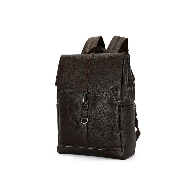 TTaG．baG Top Grain Tree Bark Patterned Cow Leather Backpack Regular Men's Black/Coffee-5