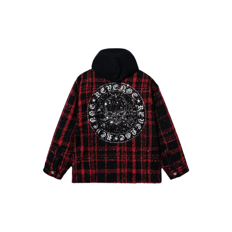 Revenge Skull Patch Hooded Flannel-1
