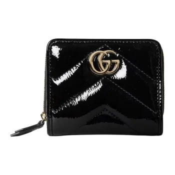 GUCCI Patent Leather Wallet Mini Women's Black