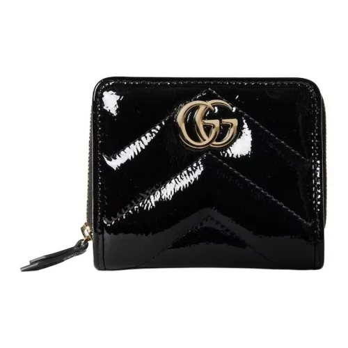 GUCCI Patent Leather Wallet Mini Women's Black