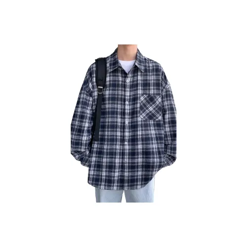 G.M BONNEY Shirts Unisex Navy Blue Plaid