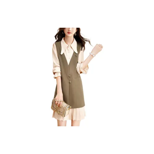 Mo Han Yi Mei Two Piece Skirt Sets Women's Khaki