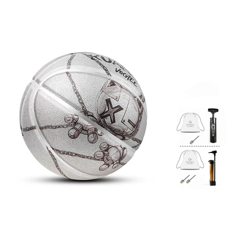 Kuangmi Microfiber Leather Basketball Silver Size 7 Ball Training Unisex-4