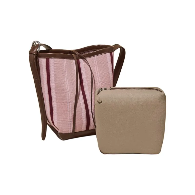 Marino Orlandi Fabric With Synthetic Leather Shoulder Bag Women's Pink/Black & White-2
