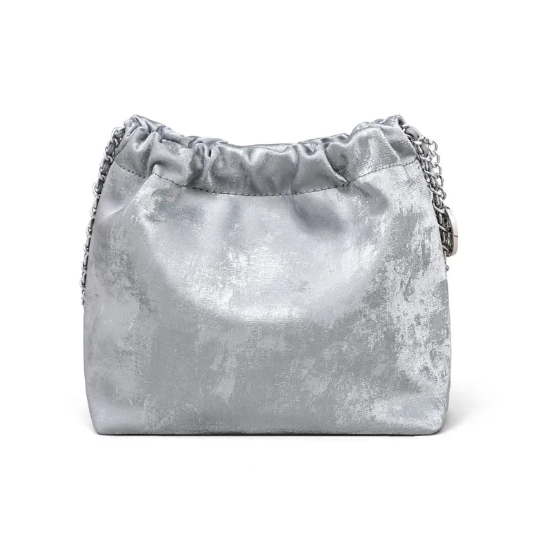 MILLIE'S Cow Leather With Synthetic Leather Shoulder Bag Medium Size Women's White/Silver-4