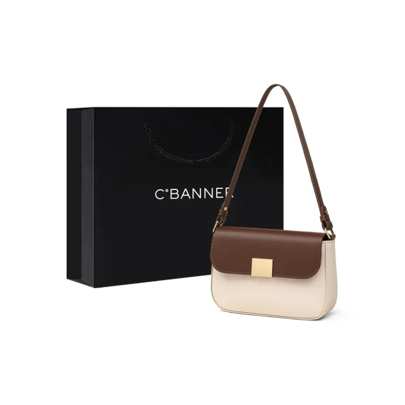 C°BANNER Cow Leather With Synthetic Leather Small Square Bag, Shoulder Bag, Handbag Regular Women's Ecru & Coffee-0