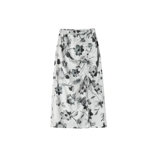 H'S Casual Long Skirts Women's Gray Background Print