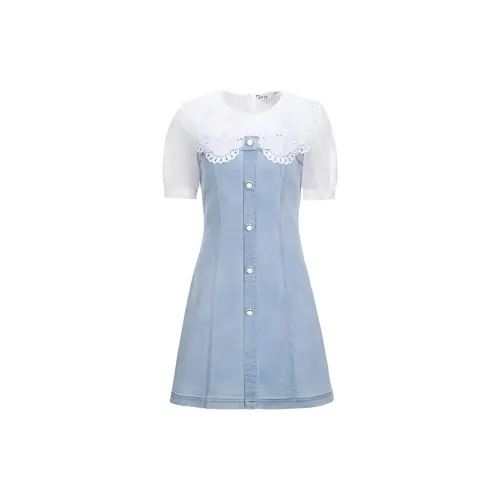 AIVEI Short-Sleeved Dresses Women's Denim Blue