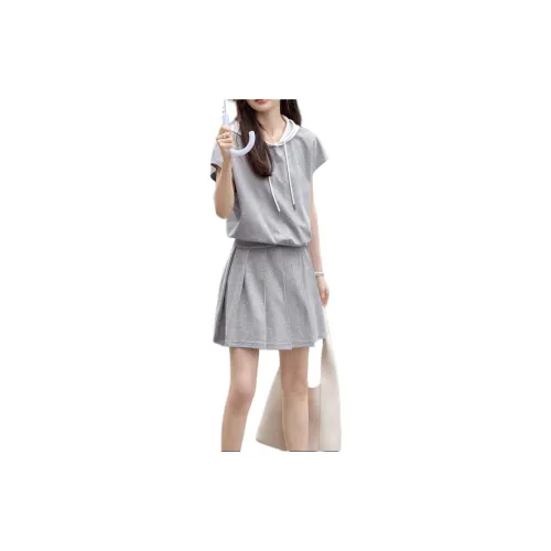 Mo Han Yi Mei Two Piece Skirt Sets Women's Heather Gray