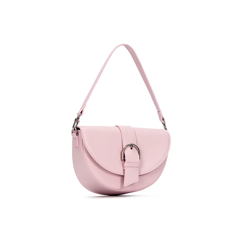 FERIA Cow Leather Saddle Bag, Portable Crossbody Bag, Shoulder Bag Medium Size Women's Pink/Black-2