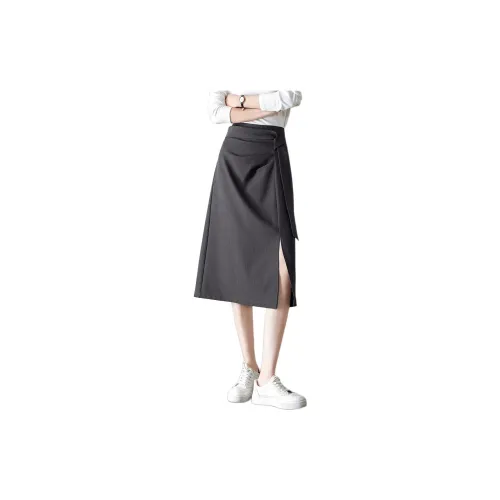 Mo Han Yi Mei Casual Long Skirts Women's Dark Gray