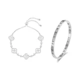 Four-Leaf Clover Bracelet+Roman Numeral Bangle