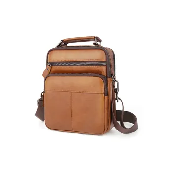 COTECi Top Grain Cow Leather Crossbody Bag, One Shoulder Handbag Medium Size Unisex Brown/Black