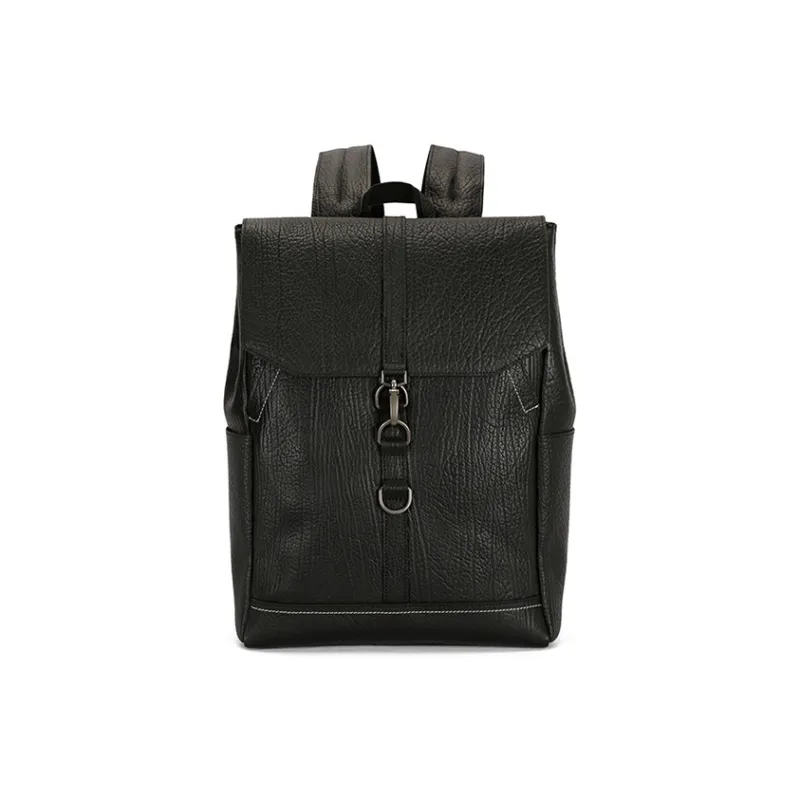 TTaG．baG Top Grain Tree Bark Patterned Cow Leather Backpack Regular Men's Black/Coffee-0