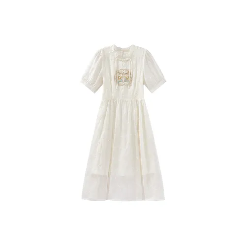 XUANSHU Short-Sleeved Dresses Women's Apricot