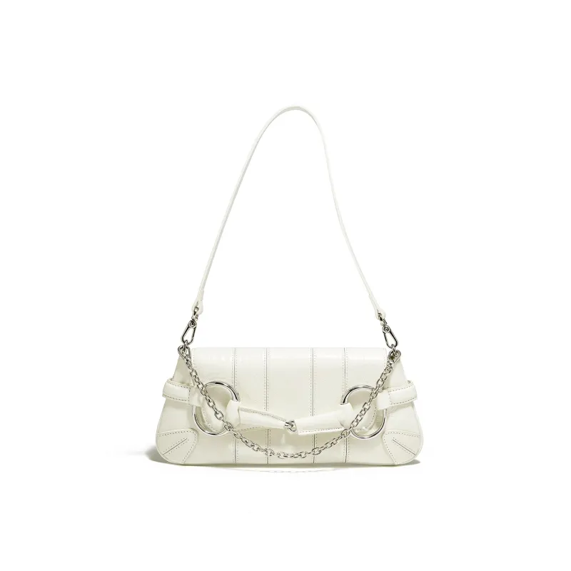 FOXER Cow Leather With Synthetic Leather Shoulder Bag Women's Silver-7