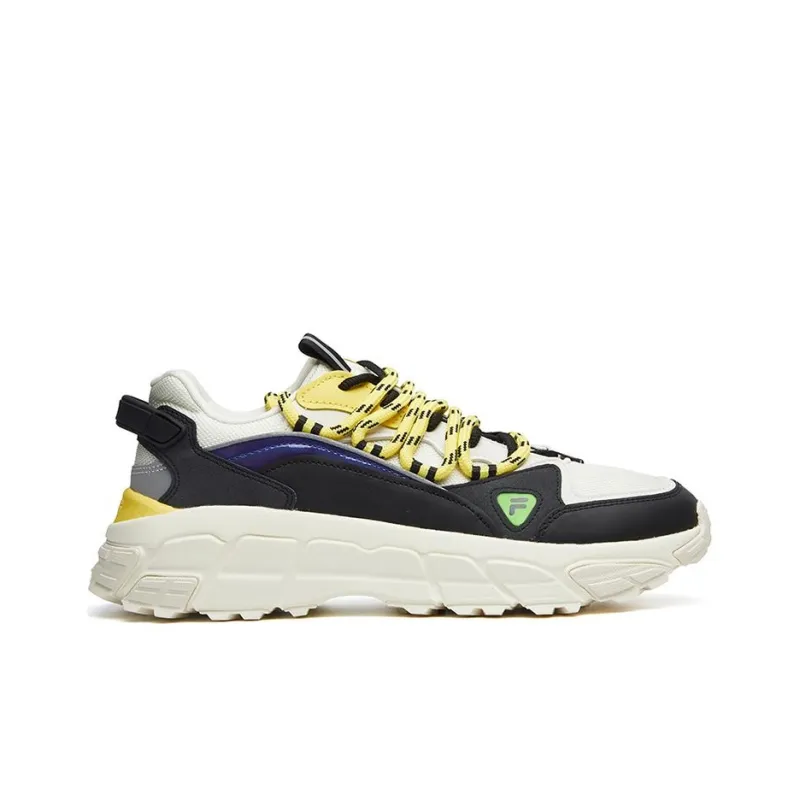 FILA FUSION Skyrunner Cushioned Wear Resistant Breathable Low Top Chunky Sneakers Women's Black White Yellow-1