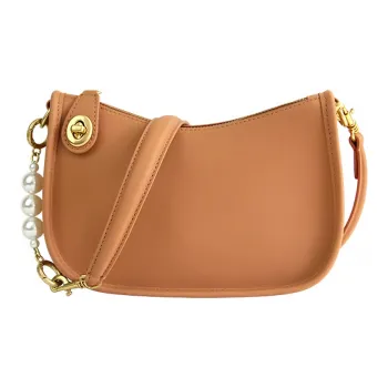 JANE KLAIN Cow Leather Shoulder Bag Crossbody Bag Medium Size Women's Caramel/Avocado Green/White