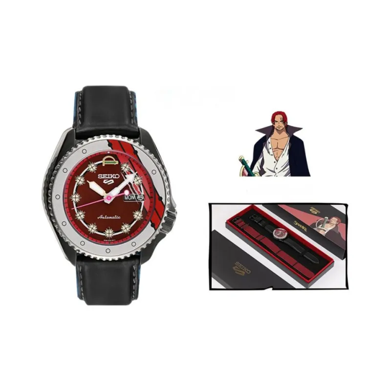 SEIKO SEIKO5 Collection Mechanical Movement Leather Watch Bands Watch Men's Watch Red Watch Dial-0