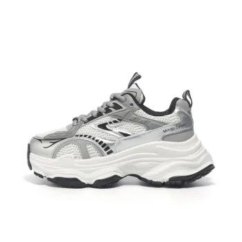 CHERRY&KALIKA Cushioning Anti-Slip Wear-Resistant Breathable Height Increasing Low-Top Chunky Sneakers Women's Silver