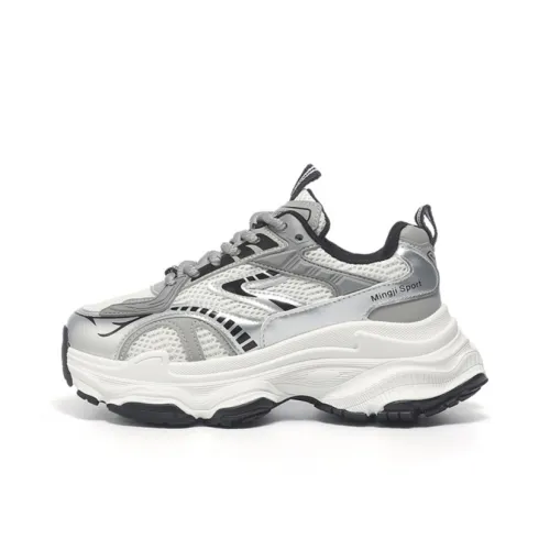 CHERRY&KALIKA Cushioning Anti Slip Wear Resistant Breathable Height Increasing Low Top Chunky Sneakers Women's Silver