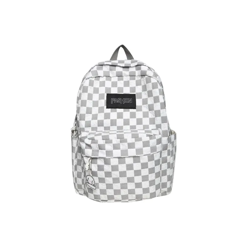 MOK Nylon Backpack Unisex Light Gray/Black/Neon Yellow/Peacock Blue-0