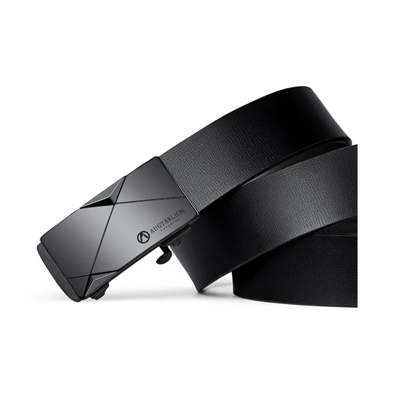 AUGTARLION Business Luxe Cut off Flat Front Waistband Pants Leather Belts Men's Width  3.5cm-4