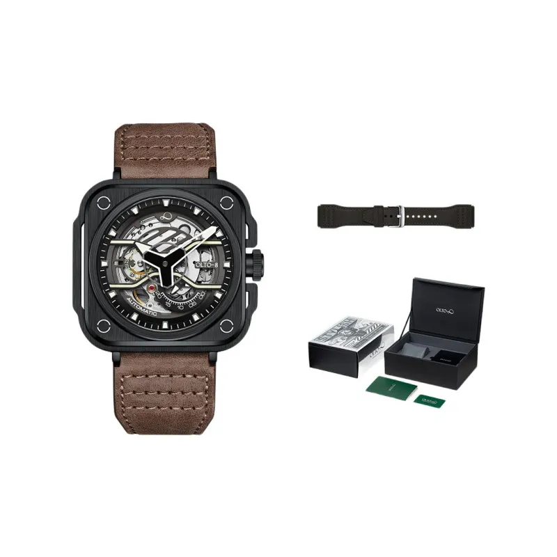 OLTO 8 EX Navigator Collection Wrist Watch Automatic Mechanical Movement Genuine Leather Strap Black Dial Men's Watches-0
