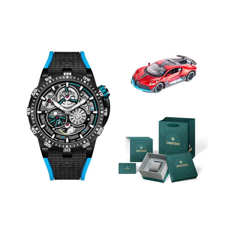 DEESIO Explorer Collection Automatic Mechanical Movement Rubber Strap Watch Men's Watches Cut-Out Dial-0
