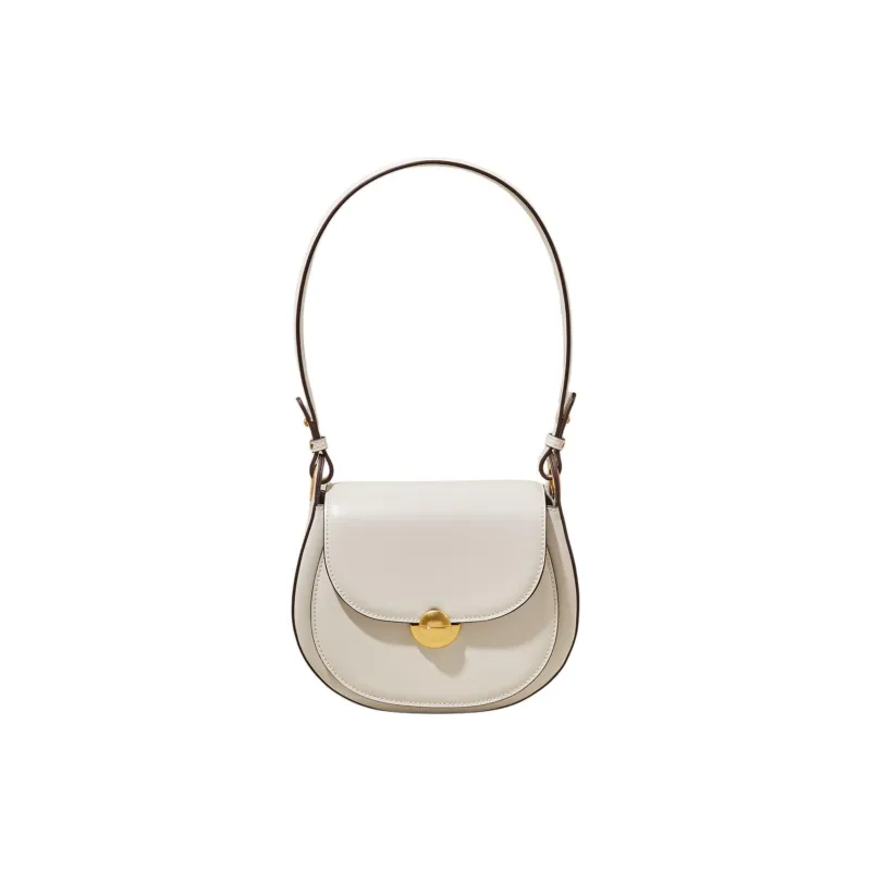 Marino Orlandi Split Cow Leather With Synthetic Leather Saddle Bag, Crossbody Bag, Shoulder Bag Women's White/Coffee-10