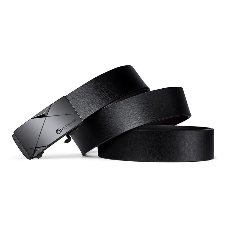 AUGTARLION Business Luxe Cut off Flat Front Waistband Pants Leather Belts Men's Width  3.5cm-1