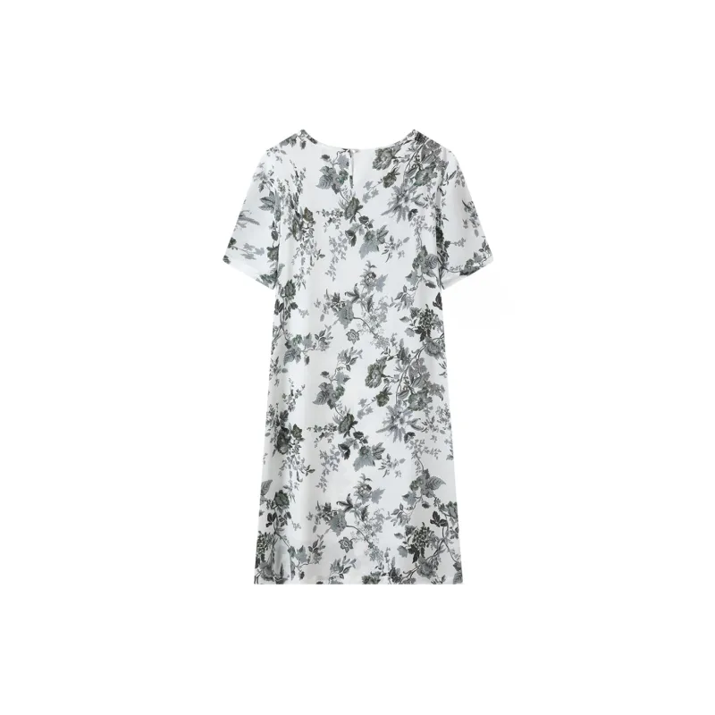 H YXIANG Short Sleeved Dresses Women's White Base Vine-1