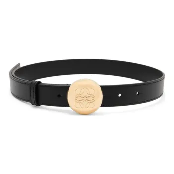 LOEWE Stone Grain Design Smooth Buckle Calfskin Leather Belts Women's Black Width 2.8CM