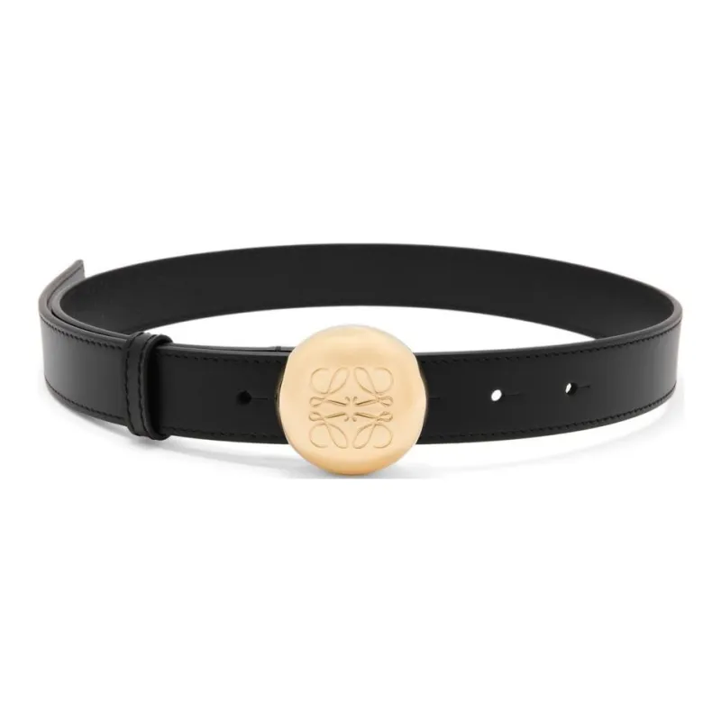 LOEWE Stone Grain Design Smooth Buckle Calfskin Leather Belts Women's Black Width 2.8CM-0
