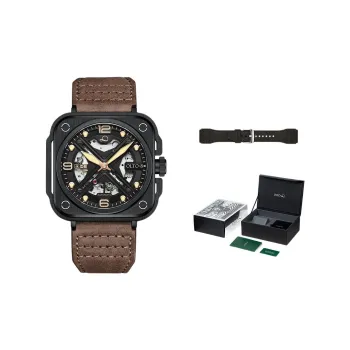 OLTO 8 X Navigator Collection Wrist Watch Automatic Mechanical Movement Genuine Leather Strap Black Dial Men's Watches