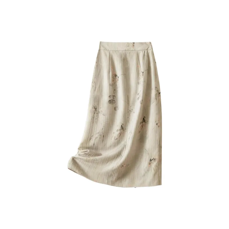 IHIMI Casual Long Skirts Women's Turquoise Print Green-2
