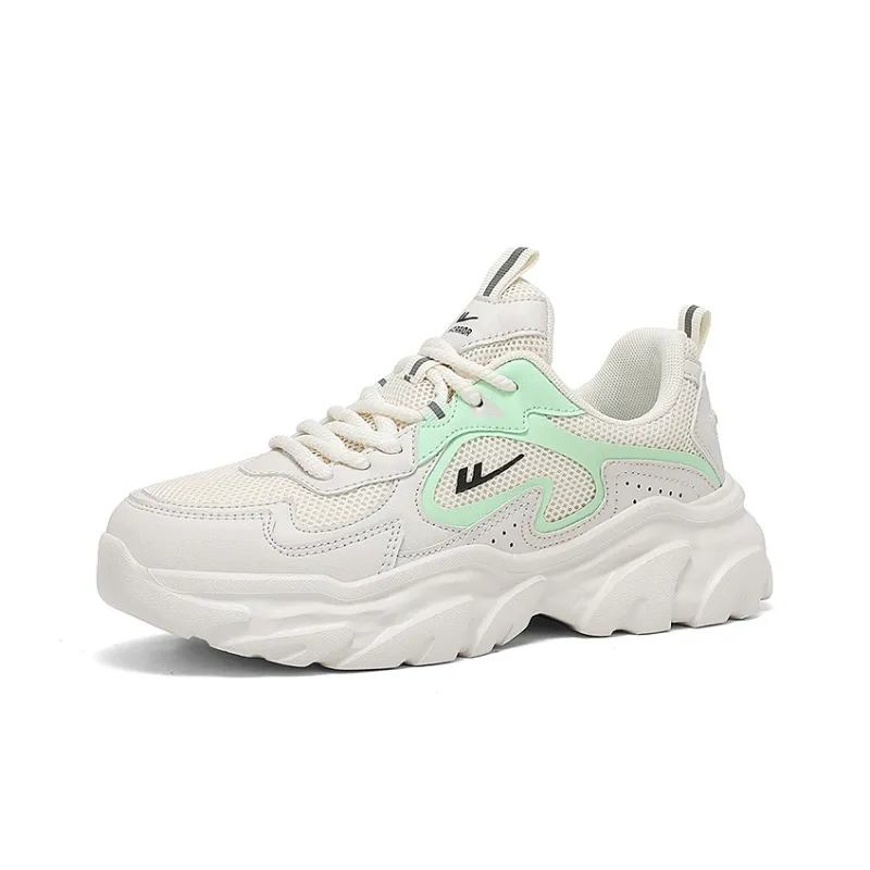 WARRIOR Chunky Sneakers Women's Low Top White Green/White Purple/Pink Beige Gray-1