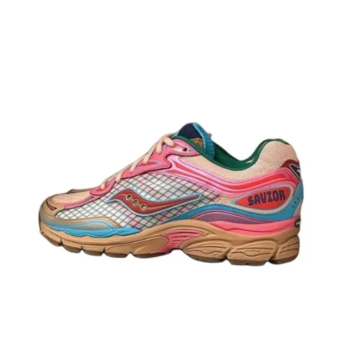 Jae Tips x Saucony Pro Grid Omni 9 Anti Slip Wear Resistant Low Top Casual Running Shoes Unisex Pink Blue