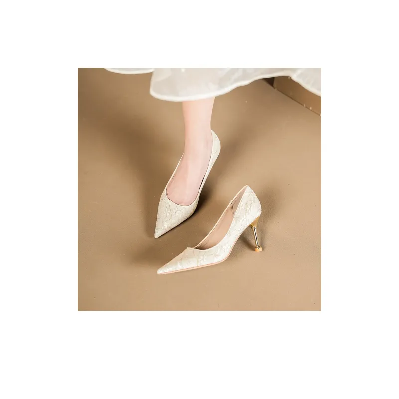 Bamiti High Heels Women's White Champagne Silver-8