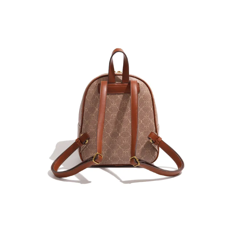 MISS GAIL Artificial Leather Handheld Double Backpack Small Size Women's Brown-3