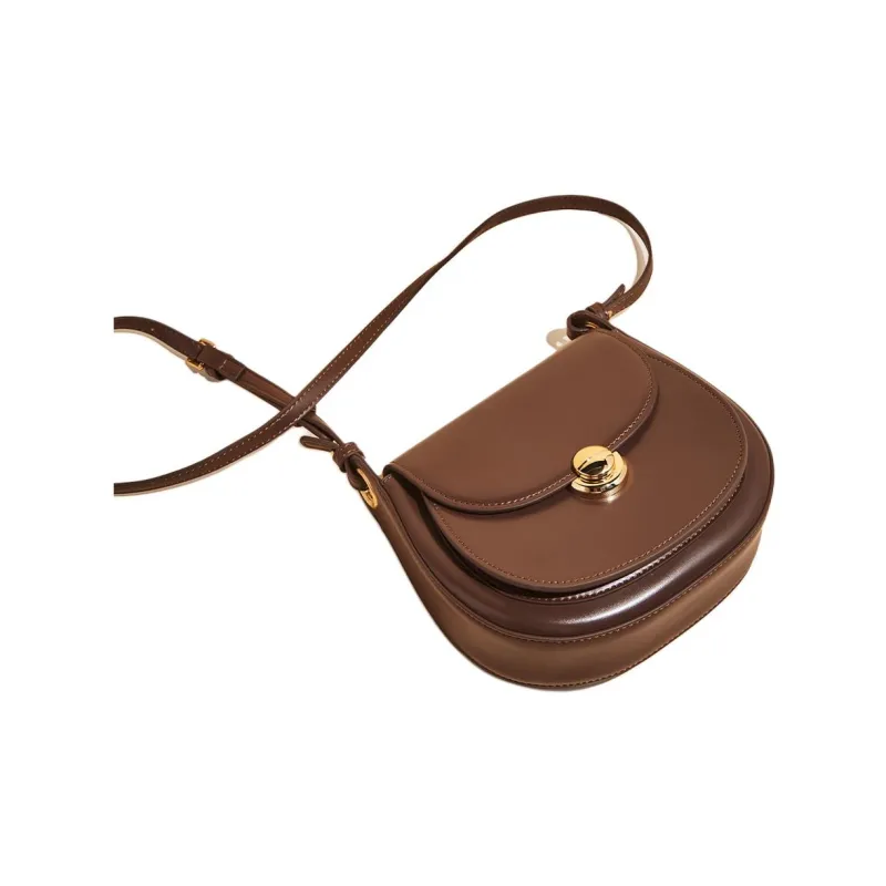Marino Orlandi Split Cow Leather With Synthetic Leather Saddle Bag, Crossbody Bag, Shoulder Bag Women's White/Coffee-8
