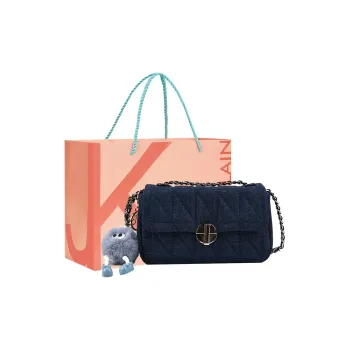 JANE KLAIN Denim Chain Bag Small Square Bag Shoulder Bag Crossbody Bag Small Size Women's Dark Blue/Gray Blue