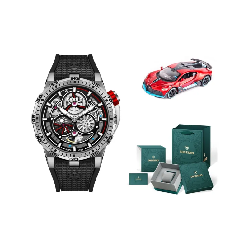 DEESIO Explorer Collection Automatic Mechanical Movement Rubber Strap Watch Men's Watches Cut-Out Dial-10