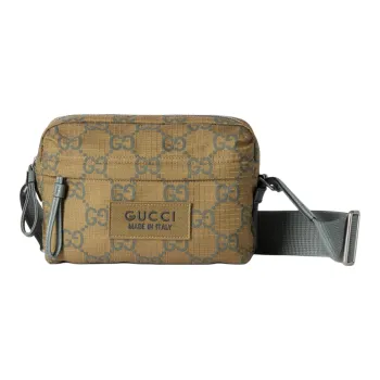 GUCCI Recycled Polyester Shoulder Bag Crossbody Bag Small Size Men's Mustard Greenish-Black