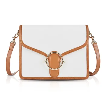 Unitude Cow Leather Split Cow Leather Canvas Crossbody Bag Women's White