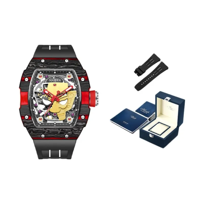 HaofaTourbillon Arknights Series Mechanical Movement Rubber Strap Watch Men's Watches Cut-Out Dial-14