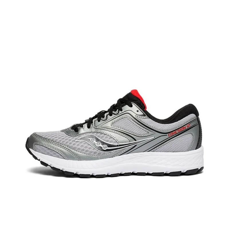 Saucony Cohesion 12 Cushioning Lightweight Low-Top Running Shoes Men's Silver Red-0