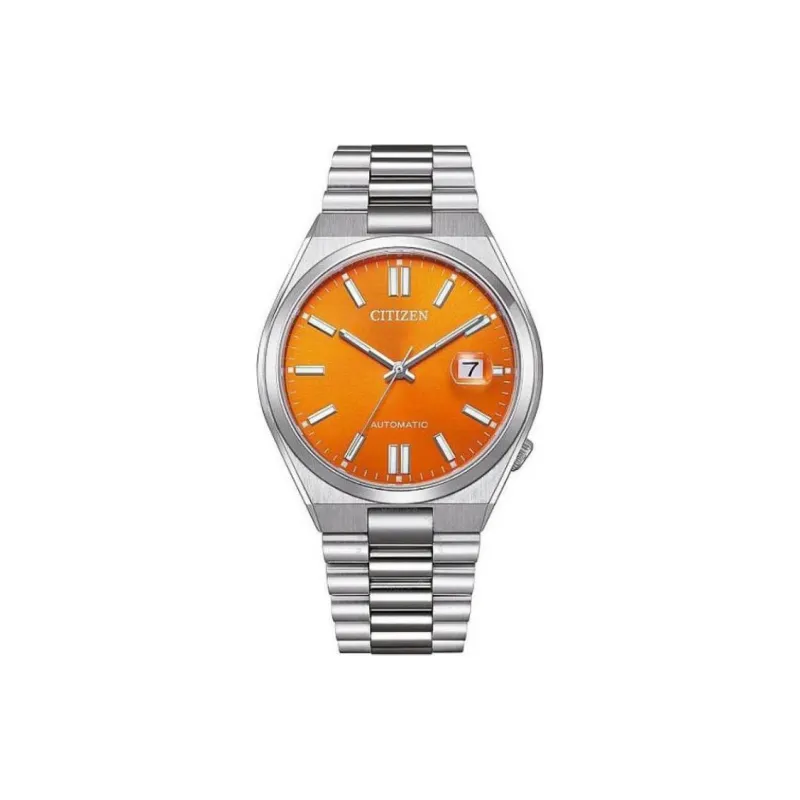 CITIZEN TSUYOSA Collection Mechanical Movement Stainless Steel Strap Watch Men's Watches Orange Watch Dial-0