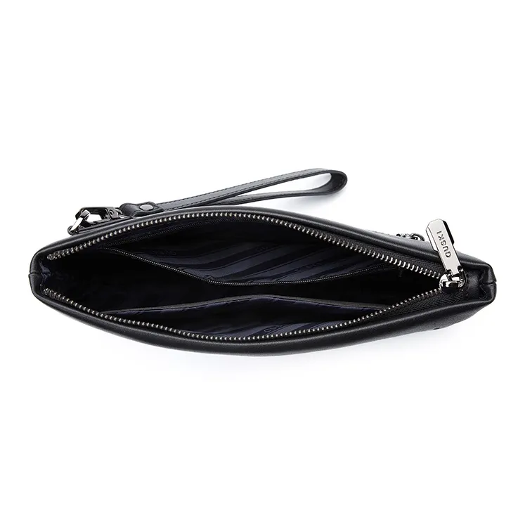 GUSKI Cow Leather With Polyester Business Workplace Minimalist Style Clutch Men's Black-4