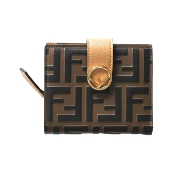 FENDI Calfskin Wallet Small Size Women's Brown & Beige